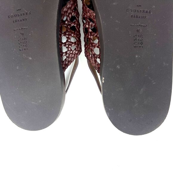 Sezane Tilda Low Sandals Size 9 Brown Smooth Woven Leather Flats Buckle Shoes - Picture 14 of 16